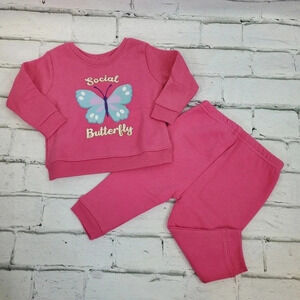 Social Butterfly Pink Girls Fleece Lined Sweatshirt and Sweatpants Matching Set